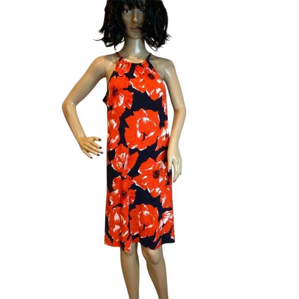 TRINA Trina Turk Red Poppies Floral Stretchy Halter Casual Dress Size Small EUC